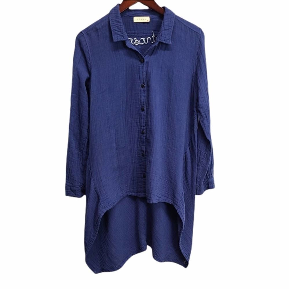 STARK Blue High-Low Button Down Shirt Size Small